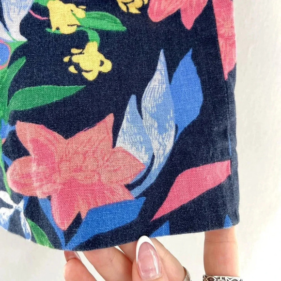 J. Crew Women's Linen Blend Navy Blue Pink Floral Elastic Waist Skirt Size 8 M - Picture 4 of 8